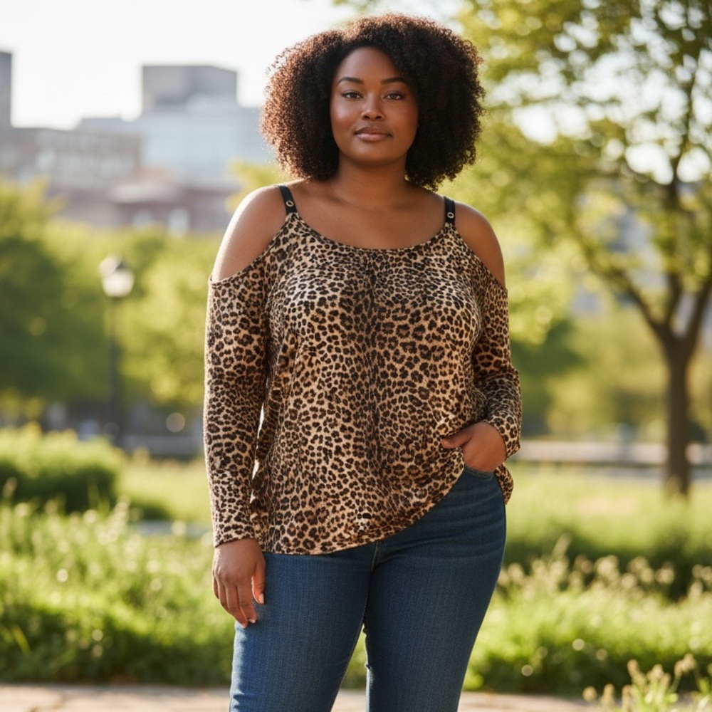 MICHAEL Michael Kors Leopard Print Cold Shoulder Blouse